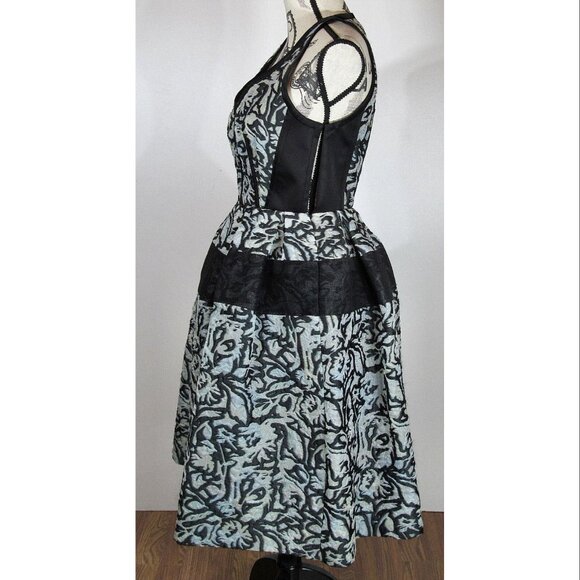 Balenciaga Cocktail Dress Cloque Sleeveless Flared Skirt Dress, Black/Lagoon 38 - Picture 3 of 7
